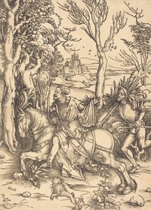 Rycerz na koniu i Lansquenet, ok. 1930 r. 14961497. autorstwa Albrecht Dürer