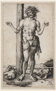Mąż boleści (z podniesionymi rękami) autorstwa Albrecht Dürer