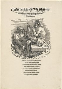 Mąż boleści wyśmiewany przez żołnierza autorstwa Albrecht Dürer