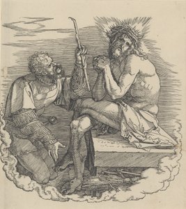 Mąż smutku wyśmiewany przez żołnierza, Frontyspis do Wielkiej Męki, nd, n.d. autorstwa Albrecht Dürer