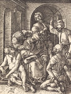 Naśmiewanie się z Chrystusa, prawdopodobnie ok. 15091510. autorstwa Albrecht Dürer