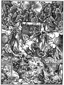 Otwarcie siódmej pieczęci, Siedmiu aniołów z trąbami, 1498, 1936 autorstwa Albrecht Dürer