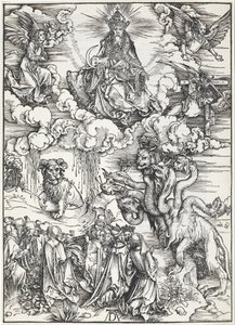Siedmiogłowa bestia i bestia z baranimi rogami autorstwa Albrecht Dürer