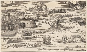 Oblężenie twierdzy (tylko lewa strona, z 2 bloków) autorstwa Albrecht Dürer