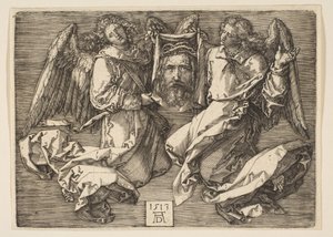 Sudarium pokazane przez dwóch aniołów, 1513. autorstwa Albrecht Dürer