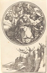Dziewica ukoronowana przez dwa anioły nad krajobrazem autorstwa Albrecht Dürer