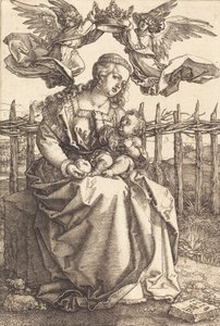 Dziewica z Dzieciątkiem ukoronowana przez dwa anioły, 1518. autorstwa Albrecht Dürer