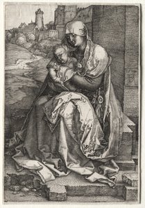 Dziewica z Dzieciątkiem siedzącym pod ścianą autorstwa Albrecht Dürer
