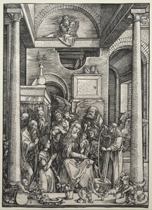 Dziewica z Dzieciątkiem w otoczeniu świętych i aniołów, ok. godz. 1500-1502. autorstwa Albrecht Dürer