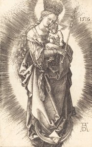 Dziewica z Dzieciątkiem na półksiężycu z berłem i gwiaździstą koroną, 1516. autorstwa Albrecht Dürer