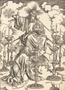 Wizja siedmiu świeczników, prawdopodobnie ok. 14961498. autorstwa Albrecht Dürer