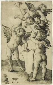 Trzy Putti z tarczą i hełmem autorstwa Albrecht Dürer