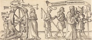 Czas i lis obracający kołem fortuny z ludźmi wszystkich rang na prawo, prawdopodobnie 1526. autorstwa Albrecht Dürer
