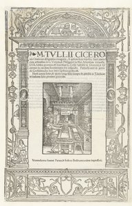 Strona tytułowa Oracji Cycerona ze znakiem drukarskim Jodocusa Badiusa, 1520. autorstwa Albrecht Dürer