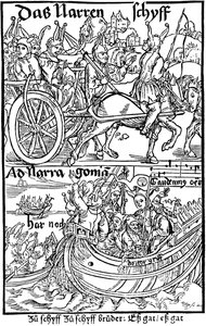 Strona tytułowa wydania Statku głupców Sebastiana Branta, 1494. autorstwa Albrecht Dürer