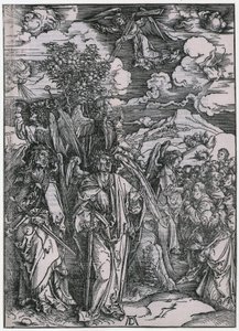 Czterej aniołowie powstrzymujący wiatry / Zapieczętowanie wybranych, V. postać, arkusz 7 z cyklu „Apokalipsa” autorstwa Albrecht Dürer