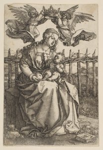 Dziewica z Dzieciątkiem ukoronowana przez dwa anioły, 1518. autorstwa Albrecht Dürer