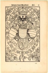 Herb Maksymiliana I jako króla rzymskiego [recto]; herb Floriana Waldaufa (Waldauffa) z Waldensteinu [verso] autorstwa Albrecht Dürer