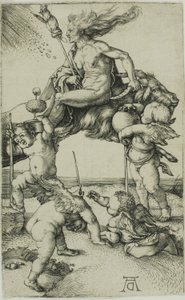 Wiedźma jadąca tyłem na kozie autorstwa Albrecht Dürer