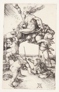 Czarownica jadąca tyłem na kozie autorstwa Albrecht Dürer
