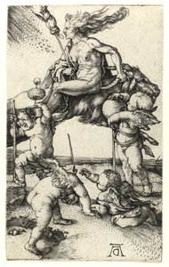 Wiedźma jadąca tyłem na kozie, ok.1505 autorstwa Albrecht Dürer