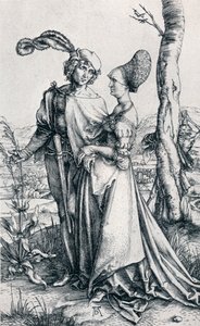 Młoda para zagrożona śmiercią” lub „Promenada, 1495, 1906” autorstwa Albrecht Dürer