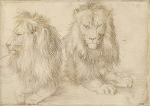 Dwa leżące lwy. 1521 autorstwa Albrecht Dürer