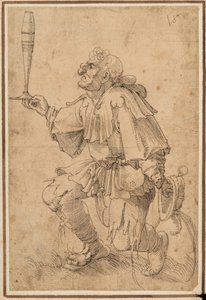 Groteskowy klęczący mężczyzna trzymający u podstawy wysoką szklankę piwa autorstwa Albrecht Dürer