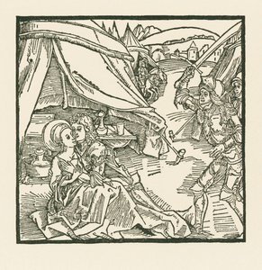 Rycerz armii izraelskiej zabija innego rycerza, którego znajduje z pogańską kochanką autorstwa Albrecht Dürer or Duerer
