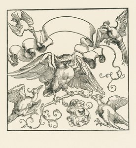 Sowa zaatakowana przez cztery inne ptaki, ok. 1515 r. (drzeworyt) autorstwa Albrecht Dürer or Duerer