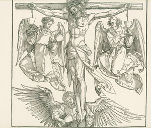 Chrystus na krzyżu z trzema aniołami, ok. 1513 (drzeworyt) autorstwa Albrecht Dürer or Duerer