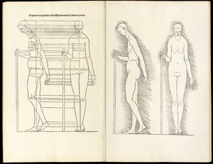 Kobieta z laską, drzeworyt anatomiczny z Herein zawiera cztery księgi o proporcjach ludzkich, 1528 autorstwa Albrecht Dürer