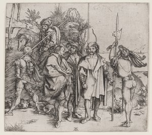 Pięciu żołnierzy i Turk na koniu, 1495-96 autorstwa Albrecht Dürer