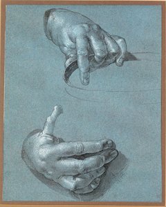 Ręce - Dwa studia (rysunek kredą na niebieskim papierze) autorstwa Albrecht Dürer or Duerer