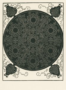 Węzeł z małym czarnym kółkiem w środku, powtórzony sześć razy. autorstwa Albrecht Dürer or Duerer