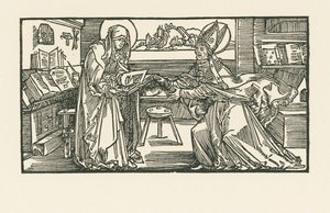Święta Birgitta w swojej komnacie przekazująca swoje dzieło biskupowi autorstwa Albrecht Dürer or Duerer