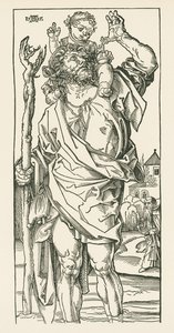 Święty Krzysztof. Norymberga, ok. 1500-05 (drzeworyt) autorstwa Albrecht Dürer or Duerer