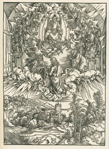 Święty Jan przed Bogiem i dwudziestoma czterema starszymi w niebie. Objawienie świętego Jana, ok. 1496 (drzeworyt) autorstwa Albrecht Dürer or Duerer