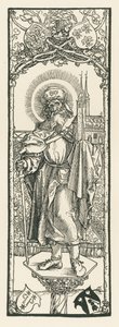 Święty Sebald na kolumnie, ok. 1501 (drzeworyt) autorstwa Albrecht Dürer or Duerer