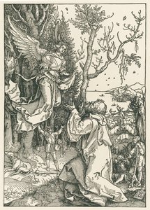 Anioł przynoszący wiadomość Joachimowi, ok. 1504 r. (drzeworyt) autorstwa Albrecht Dürer or Duerer