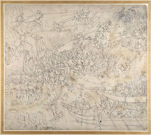 Szturm w pobliżu Rorschach nad jeziorem Konstanz, ok. 1500 (pióro i atrament na papierze) autorstwa Albrecht Dürer