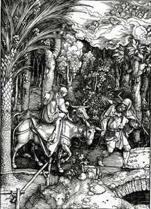 Ucieczka do Egiptu, z cyklu „Życie Dziewicy”, wydana w 1511 r. (drzewryt) autorstwa Albrecht Dürer