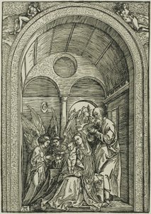 Święta Rodzina z dwoma aniołami w sali ze sklepieniem autorstwa Albrecht Dürer or Duerer