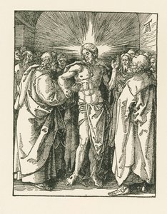 Niewiarygodność świętego Tomasza, ok. 1510-10 (drzeworyt) autorstwa Albrecht Dürer or Duerer