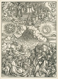 Otwarcie piątej i szóstej pieczęci. Objawienie Świętego Jana, ok. 1497-98 (drzeworyt) autorstwa Albrecht Dürer or Duerer