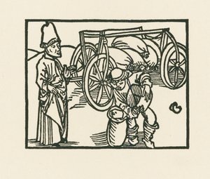 Kapłan ma worek na wozie, do którego wsypywany jest owies, ok. 1489-90 (drzeworyt) autorstwa Albrecht Dürer or Duerer