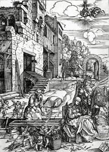 Odpoczynek podczas ucieczki do Egiptu, z serii „Życie dziewicy” autorstwa Albrecht Dürer