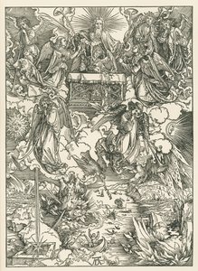 Siedem trąb zostało przekazanych aniołom. Objawienie Świętego Jana, ok. 1496-97 (drzeworyt) autorstwa Albrecht Dürer or Duerer