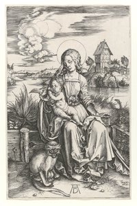 Dziewica z małpą, c.1498 (Grawerowanie Burina) autorstwa Albrecht Dürer