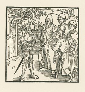 Rycerz zleca sporządzenie księgi dwóm skrybom i dwóm kapłanom autorstwa Albrecht Dürer or Duerer